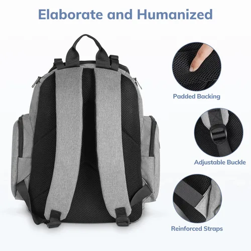 Miniatura 5 de Mancro - Mochila, pañalera, Mochila para pañales para papá y mamá, bolsa de viaje para mujeres y hombres, L, 1-gris