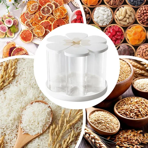Miniatura 5 de Dispensador de granos – Contenedor de almacenamiento giratorio de 6 rejillas, dispensador de cereales y aperitivos, mantiene la harina, el azúcar