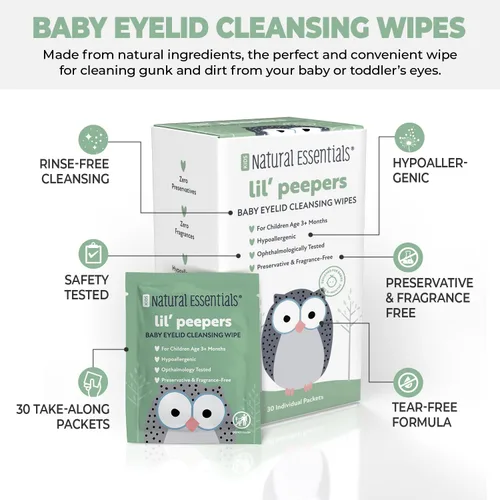 Miniatura 3 de Natural Essentials Lil' Peepers Toallitas limpiadoras de ojos y párpados para bebés, sin conservantes y sin enjuague, toallitas suaves