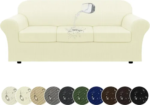 Miniatura 67 de Funda impermeable para silla con brazos, juego de 2 piezas, funda a rayas para 1 sofá separado con cojín en T, fundas de sillón de tela
