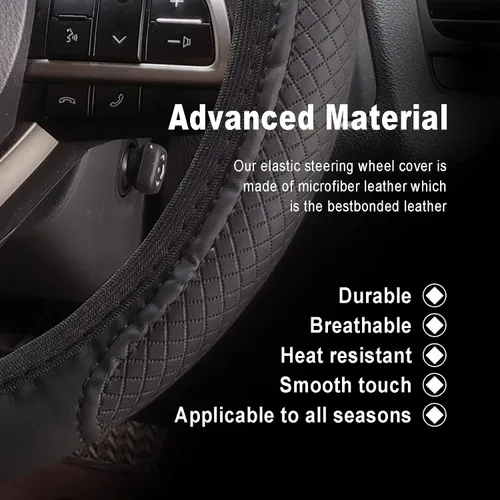 Miniatura 3 de Funda de cuero de microfibra para volante, con mango de agarre antideslizante que mejora el control, ajuste universal para la mayoría de autos
