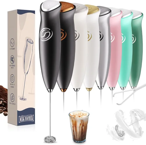 Miniatura 19 de Espumador de leche de mano, mezclador de bebidas, agitador de café de mano, espumador eléctrico para mezclador de café, varita con 2 batidores