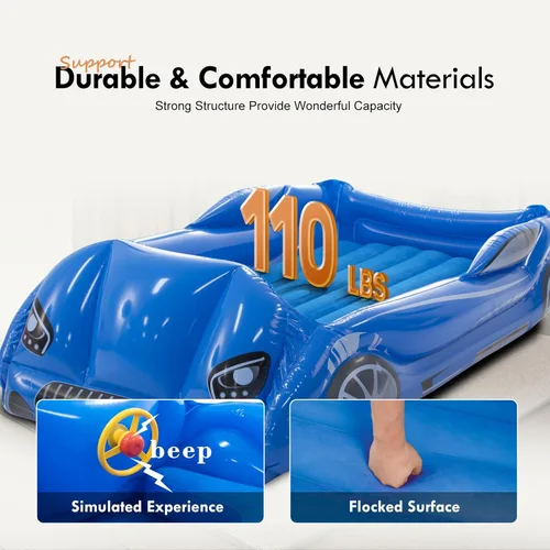 Miniatura 3 de Colchón de Aire para Niños Inflable Cama de Viaje para Niños Pequeños con Lados, Almohadilla para Dormir de Cuna, Azul Azul Oscuro
