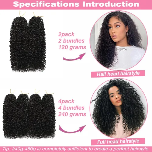 Miniatura 6 de Extensiones de cabello humano de ganchillo con plumas, 16 pulgadas, 2.12 oz, afro, rizado, sin nudos, previamente separados, invisibles, extensiones