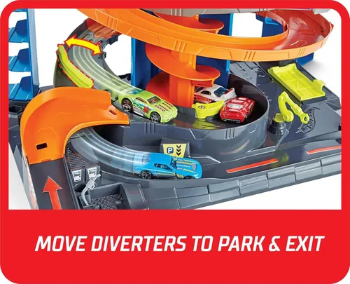 Miniatura 9 de Hot Wheels City Mega Garage Juego con elevador de corcho y almacenamiento para más de 60 autos, incluye 1 vehículo Hot Wheels a escala 1:64, regalo