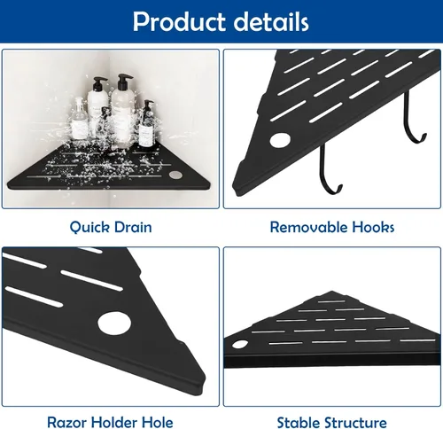 Miniatura 5 de 10 estantes esquineros de ducha, estantes organizadores para pared de azulejos, 2 paquetes, diseño de ranura de acero inoxidable SUS304, estantes