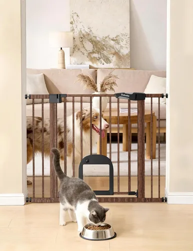 Miniatura 11 de Babelio Puerta de bebé mejorada de 36 pulgadas de alto con puerta para gato, puerta de perro duradera de 29 a 43 pulgadas de cierre automático