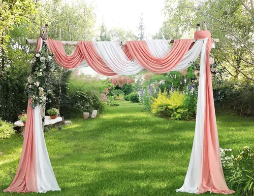 Miniatura 7 de Warm Home Designs - Cortina de gasa para arco de boda de color blanco y azul polvoriento. Par de decoraciones de arco de boda de lujo de 216