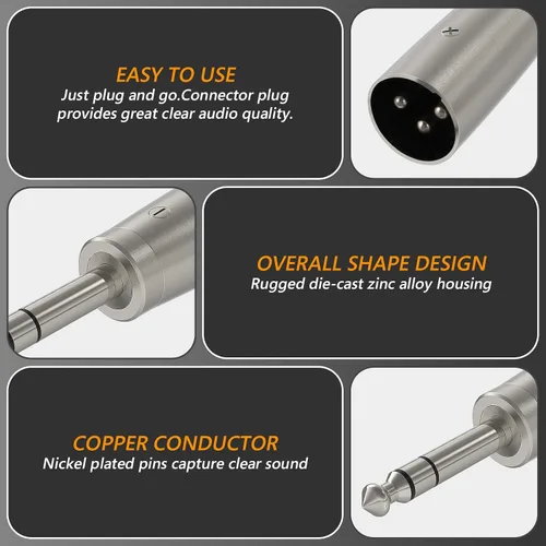 Miniatura 2 de GEEKRIA Adaptador de cable de micrófono TRS macho para Creators XLR macho a 1/4 de pulgada (0.250 in), compatible con Shure SM57, SM7B, MV7, PGA48