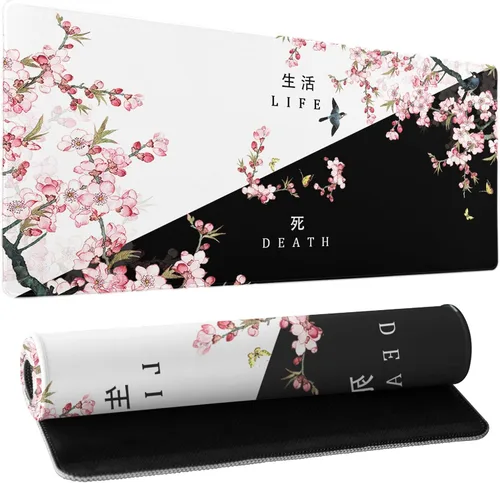 Miniatura 33 de Alfombrilla de mouse XXL para juegos grande, color rosa Sakura Death Life, alfombrilla de escritorio extendida, base de goma antideslizante de 35.4