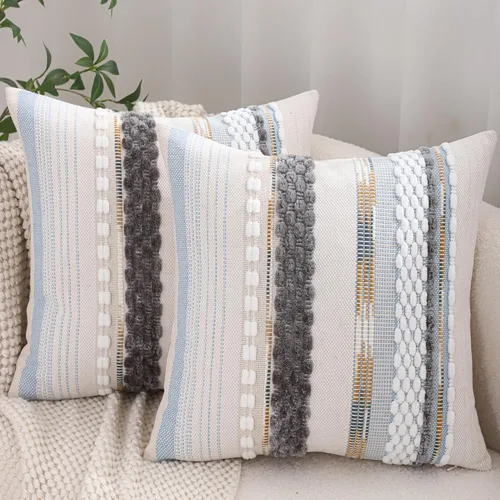 Miniatura 21 de Juego de 2 fundas de almohada bohemias de 18 x 18 pulgadas, fundas de almohada decorativas de felpilla con patrón de granja para decoración del hogar
