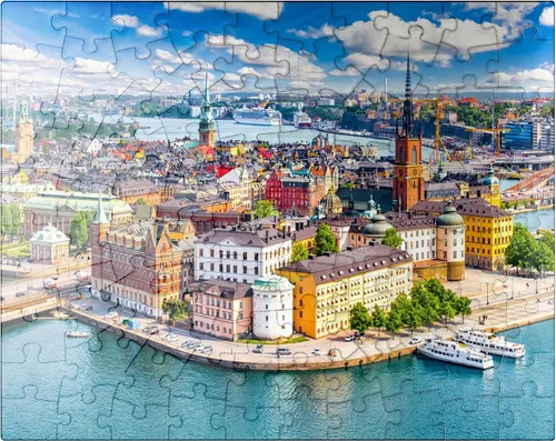 MyPuzzle Stockholm Old Town (Gamla Stan) Cityscape from City Hall Square, Suecia, rompecabezas prémium de 100 piezas para adultos