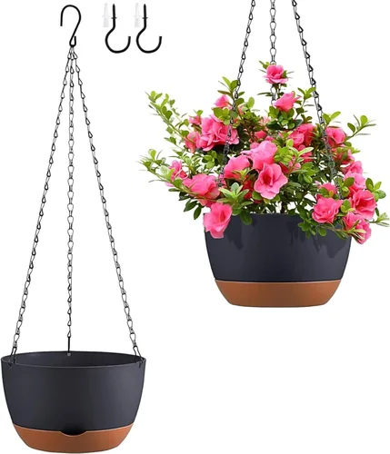 Miniatura 11 de Juego de 2 macetas colgantes de autoriego de 8 pulgadas para plantas de interior y exterior, cestas colgantes de bloques de color, macetas