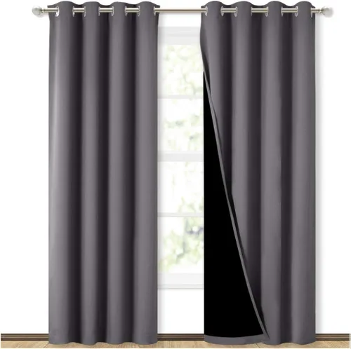 NICETOWN Cortinas de oscurecimiento completo, par de cortinas opacas con ahorro de energía y bloqueo de ruido para ventana del comedor, con Gris