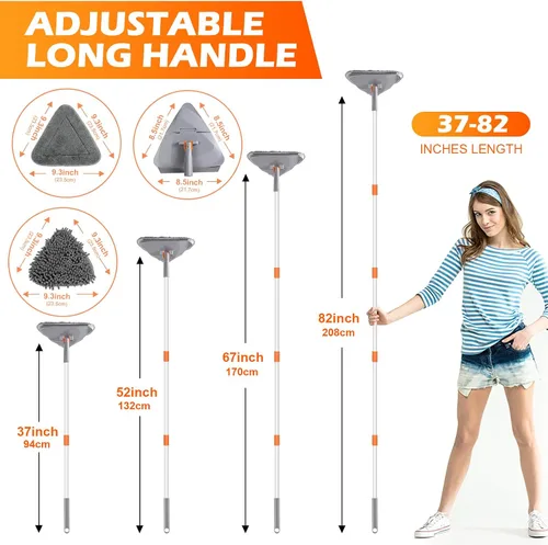 Miniatura 5 de Limpiador de pared con mango largo de 82 pulgadas, limpiador de pared, herramienta de limpieza con 4 almohadillas de microfibra de felpilla