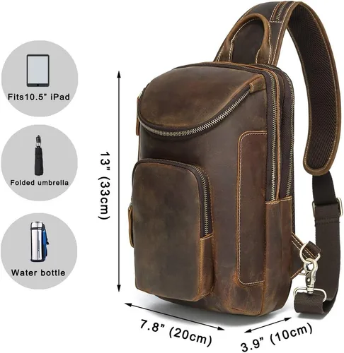 Miniatura 3 de LANNSYNE Bolso bandolera de cuero de grano completo vintage