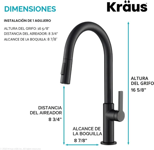 Miniatura 4 de Kraus KPF-2820MB OLETTO SOLA MANEJO DE COCINA DE COCINA DOWN DOWING, 17 PULGADA, NEGRO MATE