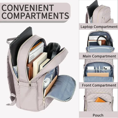 Miniatura 2 de KROSER Mochila para laptop para mujer de 15.6 pulgadas, mochila diaria elegante con puerto de carga USB, mochila de nailon repelente al agua