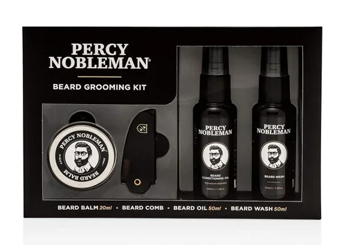 Percy Nobleman Kit de aseo para barba: juego de regalo con aceite perfumado para barba (1.7 onzas líquidas), lavado de barba (1.7 onzas líquidas),