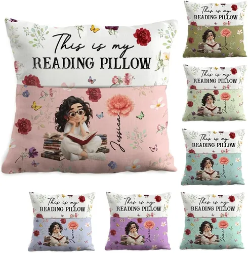Miniatura 8 de ENCYCOM Almohada de bolsillo personalizada para lectura de libros, almohadas personalizadas con nombre, regalo para niñas ratones de biblioteca