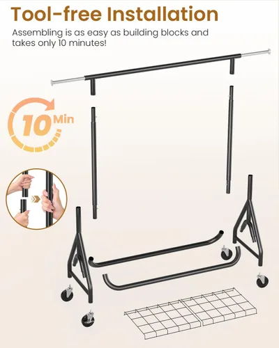 Miniatura 5 de Perchero de Ropa Resistente, Perchero de Ropa de Metal con Capacidad de 450 Libras, Percheros Rodantes para Colgar Ropa con Ruedas Bloqueables