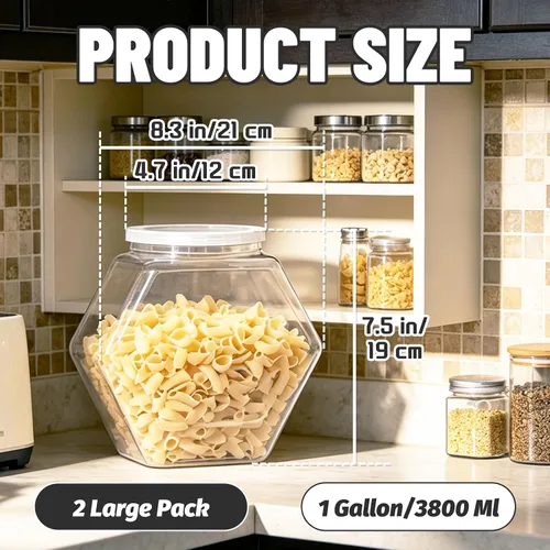 Miniatura 2 de Woozettn 2 Pack Plastic Cookie Jars,1 Gallon Hexagon Candy Jars with Lid,Clear Hexagon Containers for Kitchen,Office,Dry Food,Snacks,Craft,Laundry