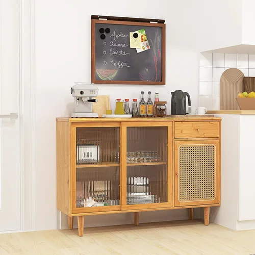 Miniatura 7 de Armario de buffet con almacenamiento, aparador de cocina con puertas correderas y cajón, mesa consola de ratán, barra de café para el hogar, sala