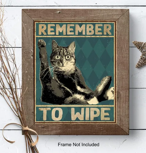 Miniatura 8 de Divertida decoración de baño de gato, póster con texto en inglés "Remember to Wipe Cat", decoración de pared de baño, decoración de pared de baño