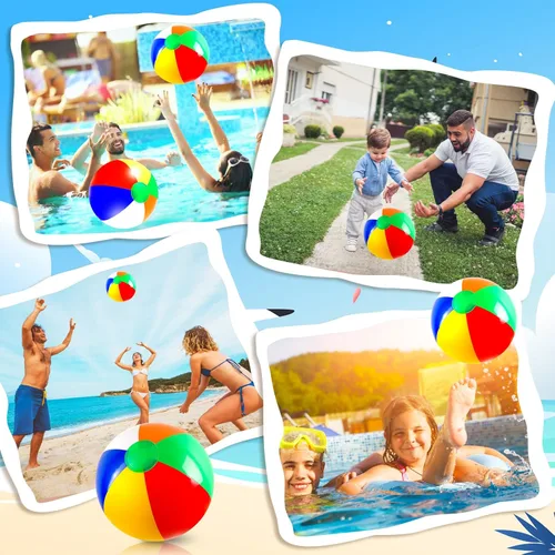 Miniatura 5 de Coopay Pelotas de playa inflables grandes de 16 pulgadas con diseño de arco iris clásico, bola de piscina, decoración de fiesta de playa