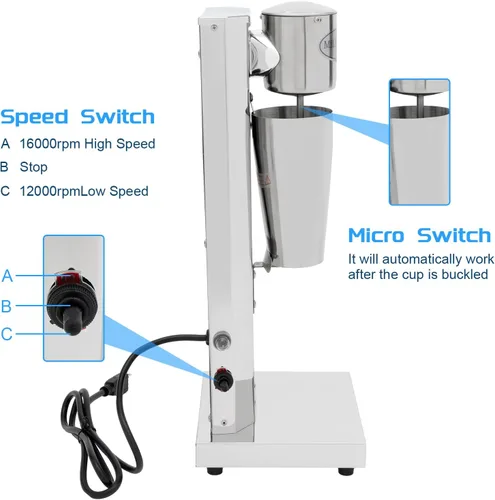 Miniatura 2 de Mezclador de leche de 110 V, 180 W, 22.0 fl oz, mezclador de soporte, mezclador de cóctel, mezclador de bebidas eléctricas, 18000RMP, máquina