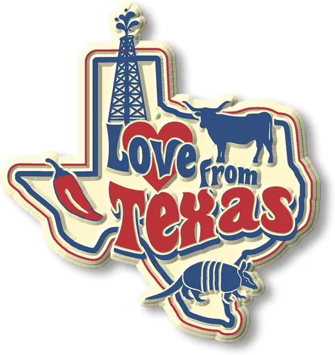 Imán Vintage State Love from Texas por Classic Magnets, recuerdos coleccionables de goma 3D estilo vintage y regalos fabricados en los Estados