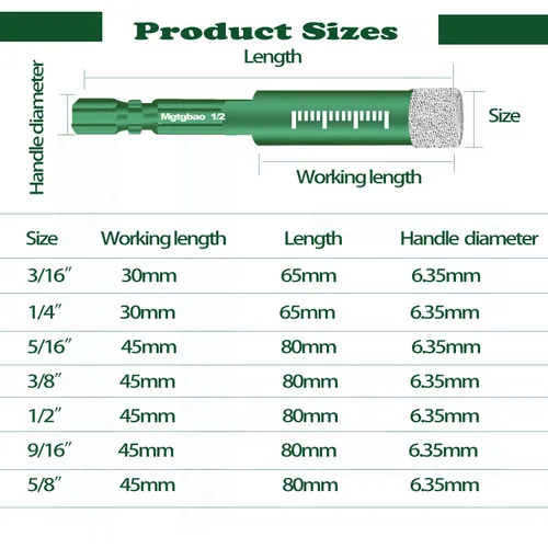Miniatura 2 de Juego de 6 brocas de diamante seco de 1/2", 6 brocas de núcleo con vástago hexagonal de 12mm soldadas con cera de enfriamiento para azulejos