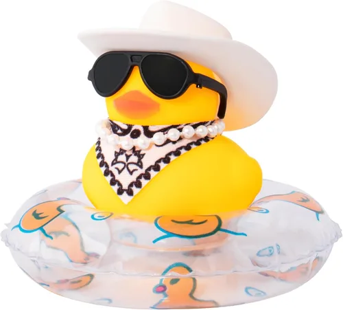 Miniatura 8 de wonuu Decoración de coche de pato de goma, accesorios para automóvil, adorno para tablero de instrumentos con sombrero de vaquero occidental, anillo
