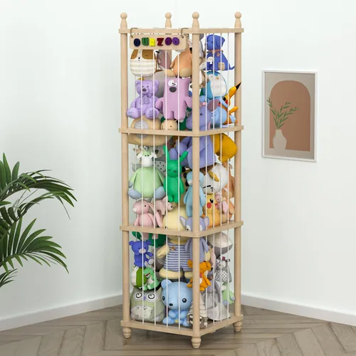 Miniatura 9 de Zoológico de almacenamiento de animales de peluche, organizador de juguetes de peluche de madera extra grande de 65 pulgadas, soporte de juguetes