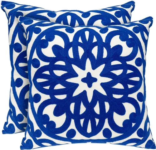 Miniatura 37 de Alysheer - Funda de almohada lumbar decorativa bordada 12" x 20", patrón de bordado clásico Boho Mandala, funda de cojín rectangular de algodón