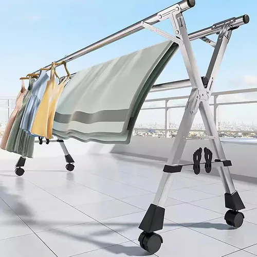 Miniatura 4 de Estante de secado de ropa de acero inoxidable de 94 pulgadas, perchero plegable para ropa, perchero de ropa ajustable de longitud ajustable