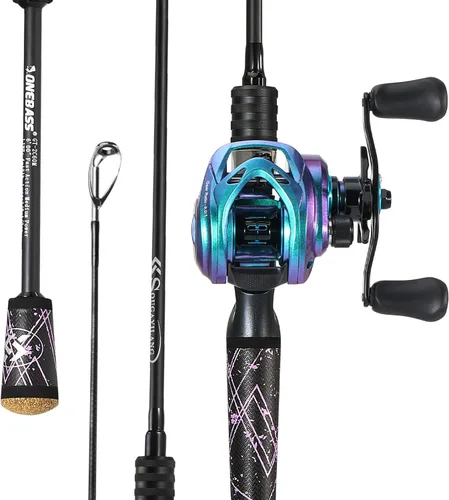 Miniatura 3 de One Bass Combo de Caña de Pescar y Carrete, Carrete de Pesca Colorido, Caña de Pescar Giratoria y de Cebo con Mango de SuperPolímero Casting-diestro