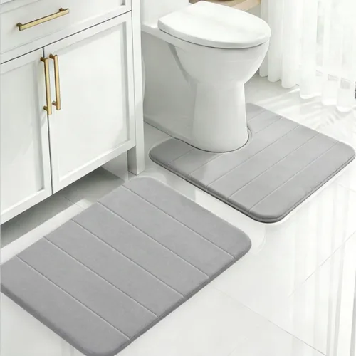 Miniatura 15 de Juego de 2 alfombras de baño de espuma viscoelástica, súper suaves, absorbentes, de secado rápido, alfombras de baño de espuma viscoelástica