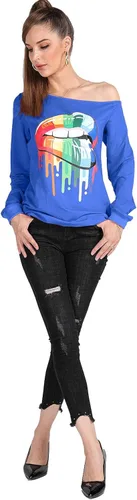Miniatura 6 de MAGICMK Sudaderas de manga larga con hombros descubiertos para mujer con estampado de labios y hombros descubiertos