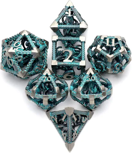 Miniatura 24 de D&D Dice, Dungeons and Dragons Dice HNCCESG Juego de dados de metal poliédricos huecos para juegos de mesa RPG MTG (Dragon Silver Blood Spot)