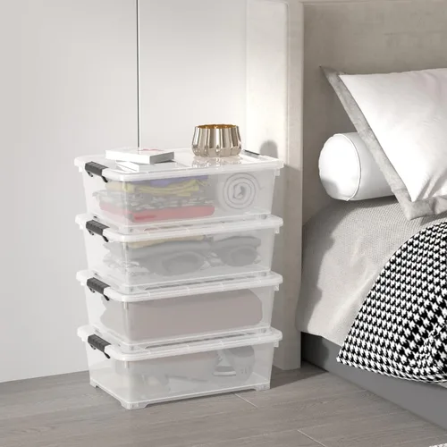 Miniatura 4 de Sandmovie Paquete de 4 cajas de almacenamiento de 20 cuartos de galón debajo de la cama, contenedores de plástico con ruedas y tapas, contenedores