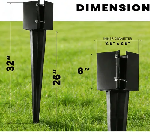 Miniatura 3 de 1 Paquete Anclaje de Poste de Valla de 32'' Estaca de Suelo de Metal Negro Recubierto en Polvo 32 x 4 x 4 Pulgadas Diámetro Exterior