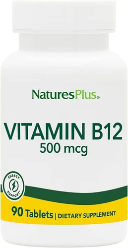 NaturesPlus Vitamina B12 500 mcg - 90 tabletas - Apoyo energético y de salud inmunológica - Sin gluten, vegetariano - 90 porciones