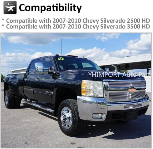 Miniatura 2 de Inserto de rejilla de aluminio sólido compatible con Chevy Silverado 2007-2010 2500HD/3500HD cromado, 3 piezas