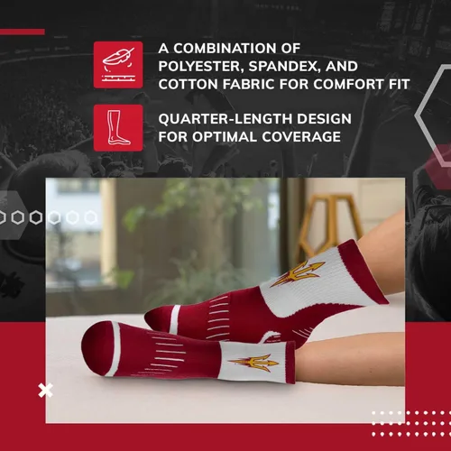 Miniatura 4 de For Bare Feet Adult NCAA Surge Quarter Length Crew Socks - All Weather Performance - Men & Women - Enhance Your Team Footwear