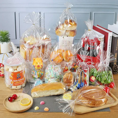 Miniatura 6 de LISM 400 bolsas transparentes de celofán de plástico duradero de 4 x 9 pulgadas de grosor con lazos de torsión coloridos, embalaje de panadería