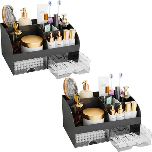 Miniatura 8 de Organizador de maquillaje con cajones, almacenamiento de cosméticos para tocador y encimera de baño, soporte de belleza para lápiz labial y brochas