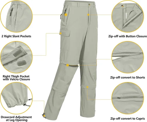 Miniatura 4 de Little Donkey Andy Pantalones convertibles elásticos para hombre, pantalones de senderismo de secado rápido con cremallera, protección UV, ligeros