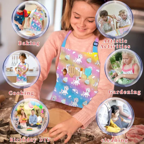 Miniatura 5 de Delantales para Niños para Niñas Delantales para Niños Pequeños con Bolsillos para Niños Cocinar Hornear Pintar Manualidades Arte Jardinería Caballo