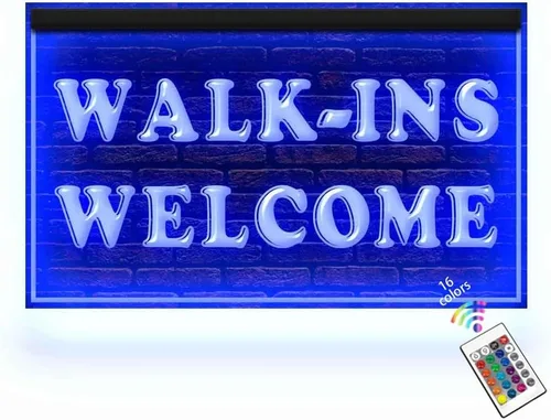 120017 Walk-Ins Welcome Barber Shop DVD Tienda de conveniencia Bar Pub Salón de Belleza Pantalla LED Luz Neón Letrero (12" X 8", 16 Colores Por